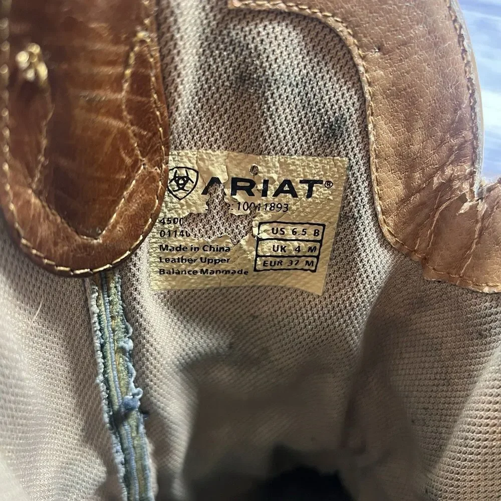 Ariat Round Up Square Toe Western Brown Leather Boots 10011893 Women’s Size 6.5